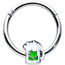Load image into Gallery viewer, 16G 3/8 Sweet Happy Green Beer St Patricks Hinged Segment Ring
