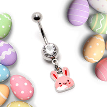 Load image into Gallery viewer, Clear Gem Kawaii Cutie Easter Bunny Dangle Belly Ring
