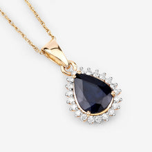Load image into Gallery viewer, 2.09 Carat Genuine Blue Sapphire and White Diamond 14K Yellow Gold Pendant
