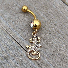 Load image into Gallery viewer, Clear Gem Gold Tone Luscious Lizard Dangle Belly Ring
