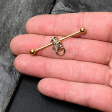 Load image into Gallery viewer, 14G Clear Gem Gold Tone Luscious Lizard Industrial Barbell 38mm
