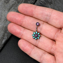 Load image into Gallery viewer, Blue Faux Opal Flower Teal Petals Double Mount Belly Ring

