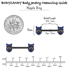 Load image into Gallery viewer, 14G 9/16 Purple Blue Gem Black Opulent Owl Barbell Nipple Ring Set
