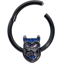 Load image into Gallery viewer, 16G 3/8 Purple Gem Black Opulent Owl Hinged Segment Ring
