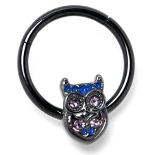 Load image into Gallery viewer, 16G 3/8 Purple Gem Black Opulent Owl Hinged Segment Ring
