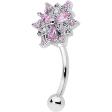Load image into Gallery viewer, 16G 5/16 Pink Clear CZ Gem Snowflake Style Curved Eyebrow Ring
