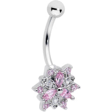 Load image into Gallery viewer, 16G 5/16 Pink Clear CZ Gem Snowflake Style Curved Eyebrow Ring
