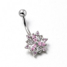 Load image into Gallery viewer, 16G 5/16 Pink Clear CZ Gem Snowflake Style Curved Eyebrow Ring
