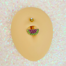 Load image into Gallery viewer, Pink Green Gem Gold Tone Watermelon Yum Belly Ring
