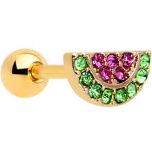 Load image into Gallery viewer, 16G 1/4 Pink Gem Gold Hue Watermelon Yum Cartilage Tragus Earring
