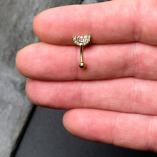 Load image into Gallery viewer, 16G 5/16 Pink Gem Gold Tone Watermelon Yum Curved Eyebrow Ring
