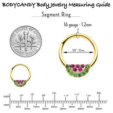 Load image into Gallery viewer, 16G 3/8 Pink Green Gem Gold Hue Watermelon Yum Hinged Segment Ring
