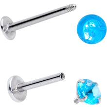 Load image into Gallery viewer, 16G 5/16 3/8 Blue Gem Faux Opal Labret Monroe Tragus Set of 4
