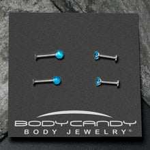 Load image into Gallery viewer, 16G 5/16 3/8 Blue Gem Faux Opal Labret Monroe Tragus Set of 4
