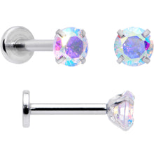 Load image into Gallery viewer, 16G 5/16 3/8 Aurora Gem White Faux Opal Labret Monroe Set of 4
