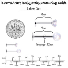 Load image into Gallery viewer, 16G 5/16 3/8 Aurora Gem White Faux Opal Labret Monroe Set of 4
