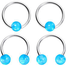 Load image into Gallery viewer, 16G 3/8 Blue Faux Opal Horseshoe BCR Captive Ring Set of 4
