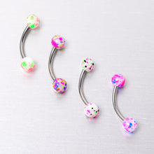 Load image into Gallery viewer, 16G 3/8 Splatter Pink Green Blue Curved Eyebrow Ring Set of 4
