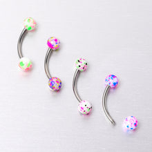 Load image into Gallery viewer, 16G 3/8 Splatter Pink Green Blue Curved Eyebrow Ring Set of 4
