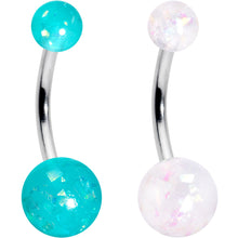 Load image into Gallery viewer, White Aurora Green Black Faux Opal Pack Belly Ring Set of 4
