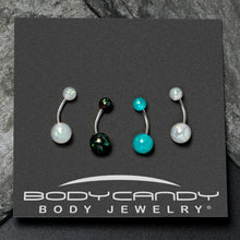 Load image into Gallery viewer, White Aurora Green Black Faux Opal Pack Belly Ring Set of 4
