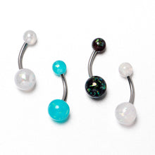 Load image into Gallery viewer, White Aurora Green Black Faux Opal Pack Belly Ring Set of 4
