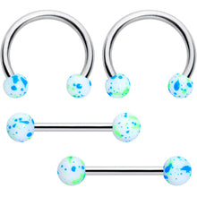 Load image into Gallery viewer, 14G 9/16 1/2 Splatter Blue Green Barbell Horseshoe Nipple Ring Set of 4
