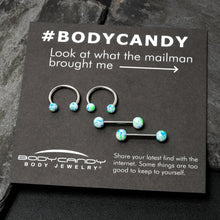 Load image into Gallery viewer, 14G 9/16 1/2 Splatter Blue Green Barbell Horseshoe Nipple Ring Set of 4

