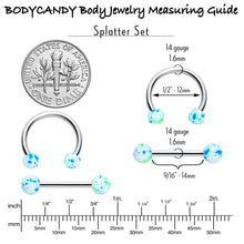 Load image into Gallery viewer, 14G 9/16 1/2 Splatter Blue Green Barbell Horseshoe Nipple Ring Set of 4
