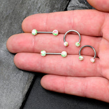Load image into Gallery viewer, 14G 9/16 1/2 Splatter Green Pink Barbell Horseshoe Nipple Ring Set of 4
