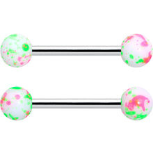 Load image into Gallery viewer, 14G 9/16 1/2 Splatter Green Pink Barbell Horseshoe Nipple Ring Set of 4

