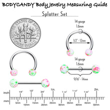 Load image into Gallery viewer, 14G 9/16 1/2 Splatter Green Pink Barbell Horseshoe Nipple Ring Set of 4
