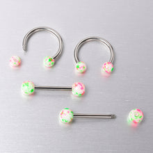 Load image into Gallery viewer, 14G 9/16 1/2 Splatter Green Pink Barbell Horseshoe Nipple Ring Set of 4

