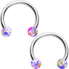 Load image into Gallery viewer, 14G 9/16 1/2 Splatter Green Purple Barbell Horseshoe Nipple Ring Set of 4
