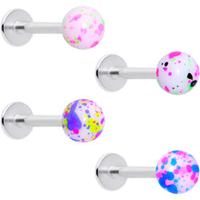Load image into Gallery viewer, 16G 3/8 Splatter Pink Blue Labret Monroe Tragus Set of 4
