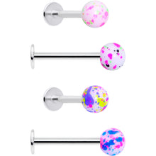 Load image into Gallery viewer, 16G 3/8 Splatter Pink Blue Labret Monroe Tragus Set of 4
