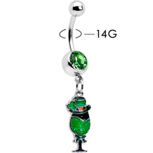 Load image into Gallery viewer, Green Gem Fancy Leprechaun St Patricks Dangle Belly Ring
