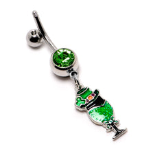 Load image into Gallery viewer, Green Gem Fancy Leprechaun St Patricks Dangle Belly Ring
