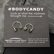 Load image into Gallery viewer, 14G 9/16 Green Gem Shamrock Pot of Gold Horseshoe Nipple Ring Set
