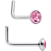 Load image into Gallery viewer, 20G 1/4 Pink Gem Purple Pink Faux Opal Pack L Shape Nose Ring Set of 6
