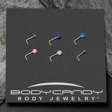 Load image into Gallery viewer, 20G 1/4 Pink Gem Purple Pink Faux Opal Pack L Shape Nose Ring Set of 6
