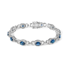 Load image into Gallery viewer, 14K White Gold Vintage-Inspired Oval Blue Sapphire &amp; Diamond Link Bracelet

