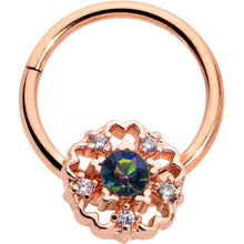 Load image into Gallery viewer, 16G 3/8 Vitrail Gem Rose Gold Hue Flower Hinged Segment Ring
