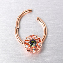 Load image into Gallery viewer, 16G 3/8 Vitrail Gem Rose Gold Hue Flower Hinged Segment Ring
