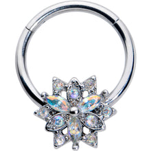 Load image into Gallery viewer, 16G 3/8 Aurora CZ Gem Snowflake Style Hinged Segment Ring
