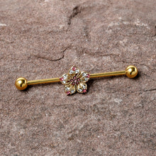 Load image into Gallery viewer, 14G Clear Pink Gem Gold Tone Texture Star Industrial Barbell 38mm
