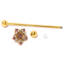 Load image into Gallery viewer, 14G Clear Pink Gem Gold Tone Texture Star Industrial Barbell 38mm
