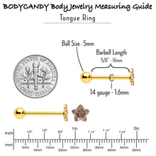 Load image into Gallery viewer, Pink Clear Gem Gold Tone Texture Star Barbell Tongue Ring
