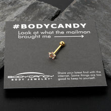 Load image into Gallery viewer, Pink Clear Gem Gold Tone Texture Star Barbell Tongue Ring
