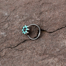 Load image into Gallery viewer, 20G 5/16 Blue Gem Flower Teal Petals Nose Hoop
